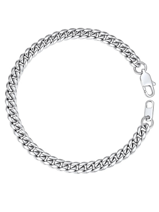 Men Chain Bracelet Cuban Stainless Steel Curb Bracelet 6MM 8.3 Inch Wrist Bracelet Mens Silver Jewelry